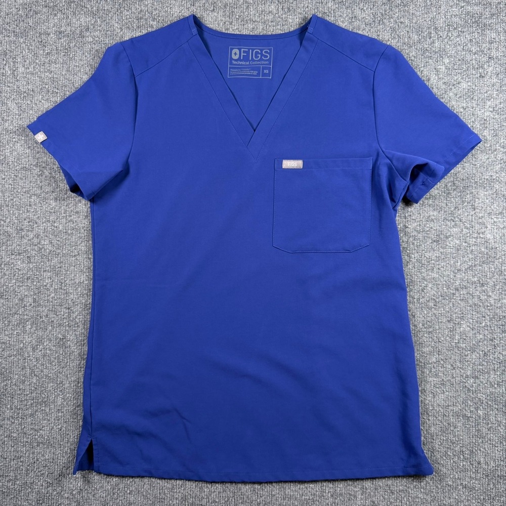 FIGS Scrub Top Womens XS Blue Casma V-Neck Single Pocket FW1000